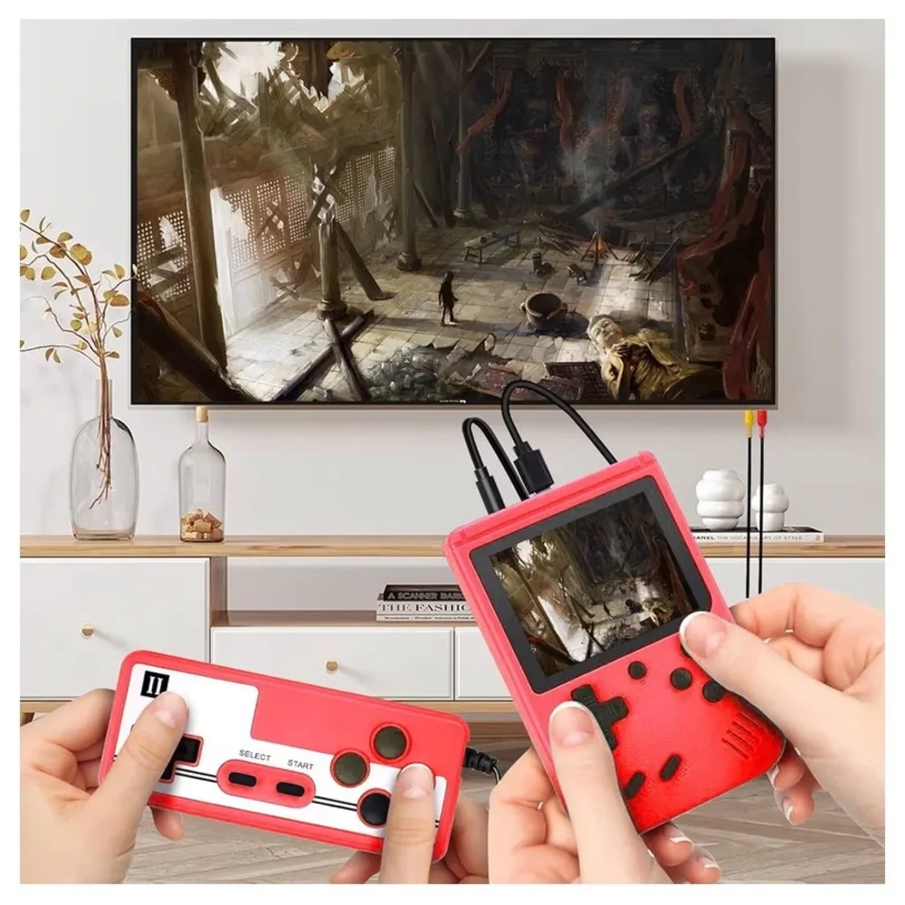 Portable handheld game console with 400+ retro games – red